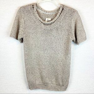 MOTH Tan/Black Tight Knit Short Sleeve Sweater